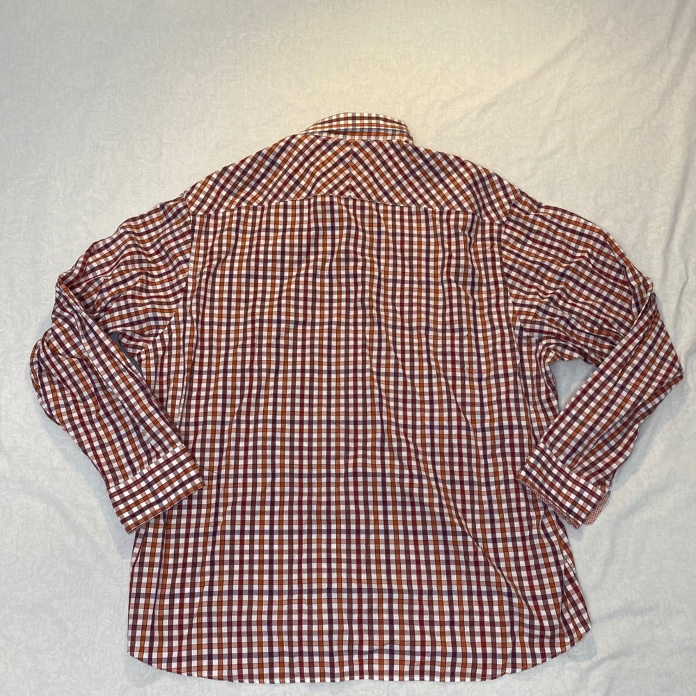Johnston & Murphy Mens XXL Tailored Fit Gingham Button Down Shirt Orange Purple - Picture 7 of 9
